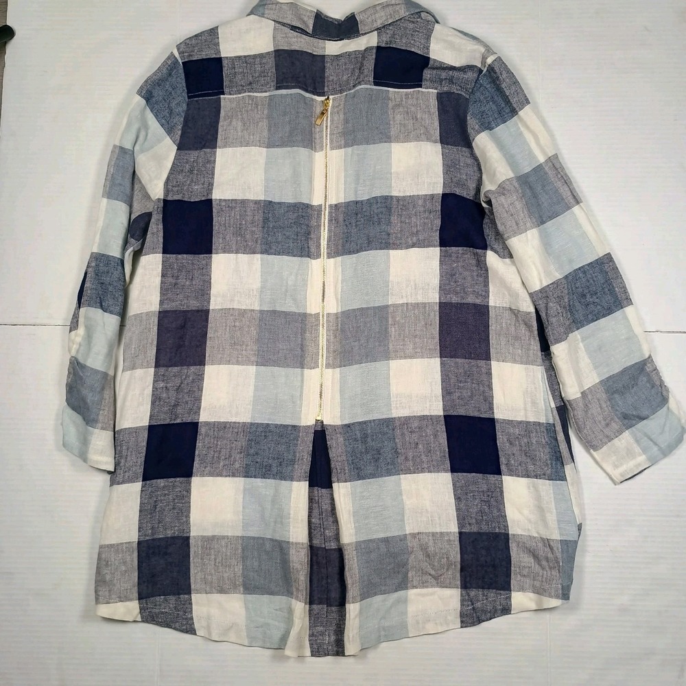 Soft Surroundings Blue Carreaux Plaid Linen Blend Button Zip Back Tunic XL - Picture 7 of 12